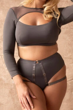 Tatiana Activewear Esme Top - Charcoal -Lingerie Shop TatianaActiveEsmeCharcoalLongSleeveTop 0760cropped
