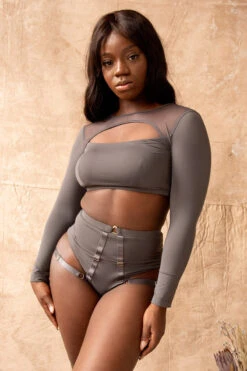 Tatiana Activewear Tokio Shorts - Charcoal 22 Tatiana Activewear Tokio Shorts - Charcoal -Lingerie Shop TatianaActiveEsmeCharcoalLongSleeveTop 5338cropped