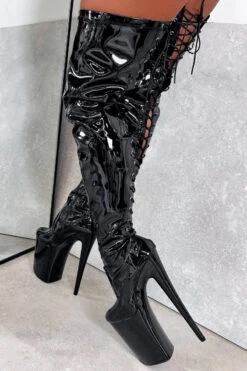 Hella Heels LipKit Thicc Thigh High Back Lace 9inch Boots - Black Beatle -Lingerie Shop ThiccThighHigh BlackBeatle 9INCH2