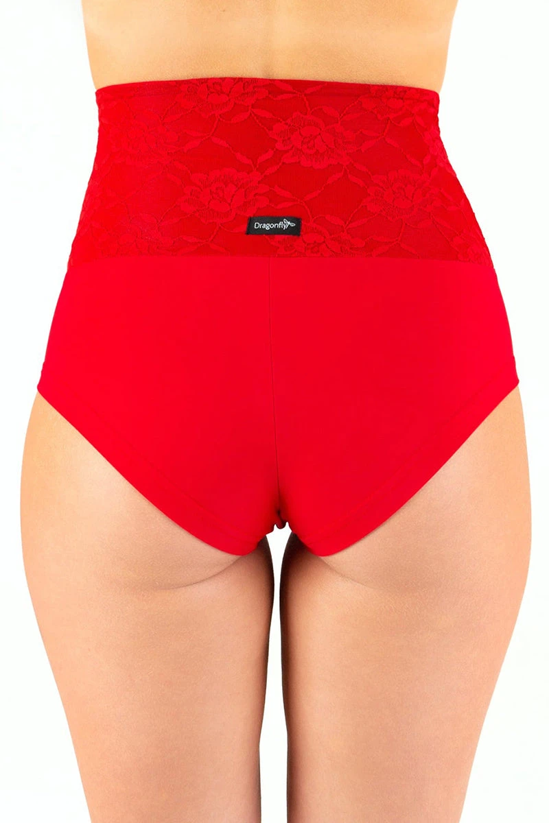 Dragonfly Betty High-Waisted Shorts - Lace Red 4 Dragonfly Betty High-Waisted Shorts - Lace Red - Image 2