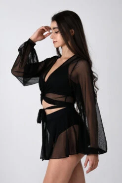 REV ACTIV Mesh Wrap Blouse - Black -Lingerie Shop black mesh set pleasure shirt blouse 4