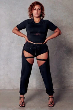 CXIX 119 Statement Crop Tee - Black -Lingerie Shop chaps cropped tee CXIX fashion 119 polewear