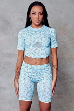 CXIX 119 Biker Shorts - Blue Print 14 CXIX 119 Biker Shorts - Blue Print -Lingerie Shop cropped tee blue monogram fashion streetwear poledance CXIX