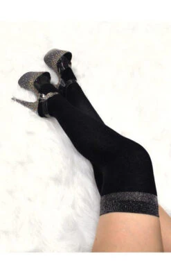 Lunalae Glimmer Band Thigh High Socks - Black/Silver -Lingerie Shop glimmer 2 471x753 1