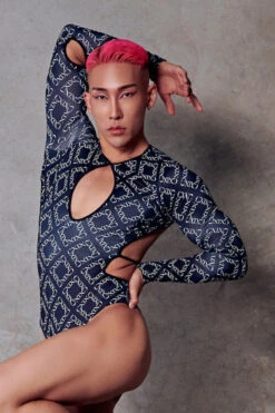 CXIX 119 Plunge Bodysuit - Black Print -Lingerie Shop poledance bodysuit black CXIX 119 polewear fashion