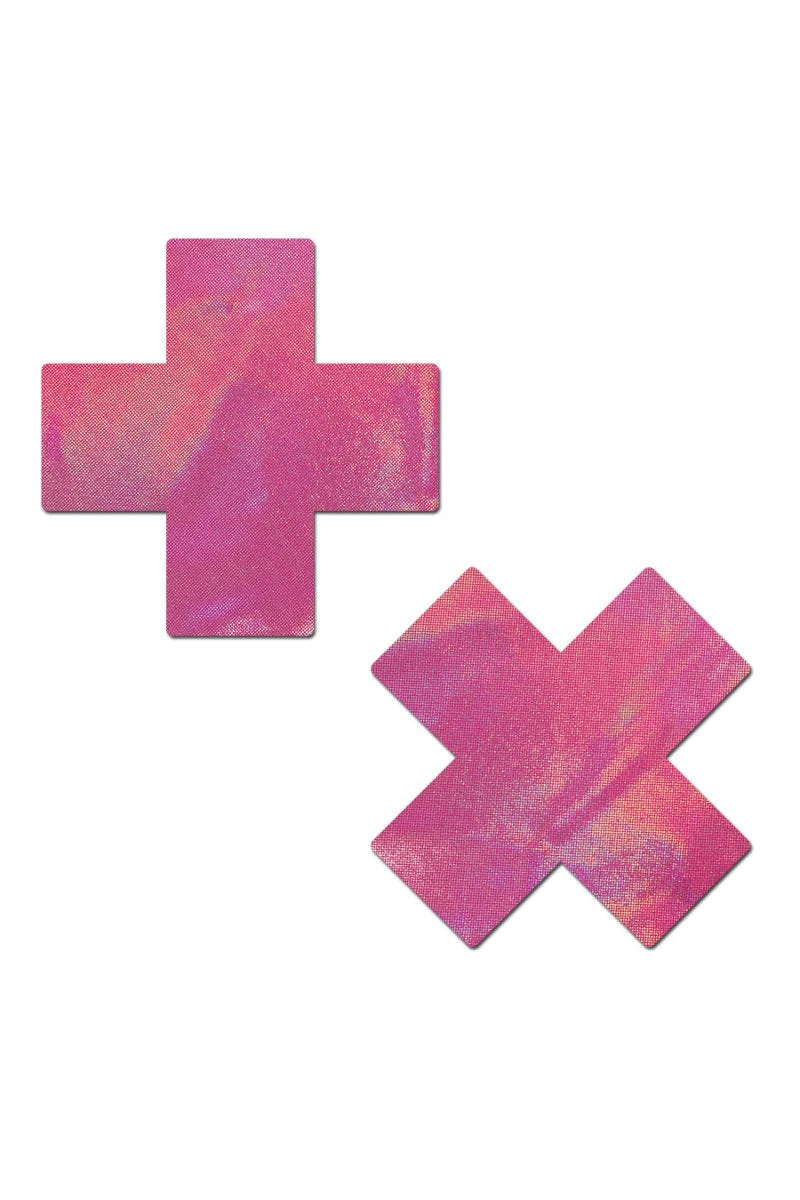 Pastease Cross Nipple Pasties - Holographic Bubblegum Pink 3 Pastease Cross Nipple Pasties - Holographic Bubblegum Pink