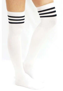 Lunalae Thigh High Socks - White/Black -Lingerie Shop white sock black stripe side